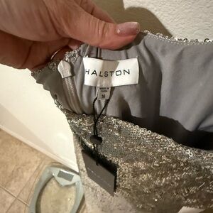 Halston Heritage Shimmering Silver Midi Dress